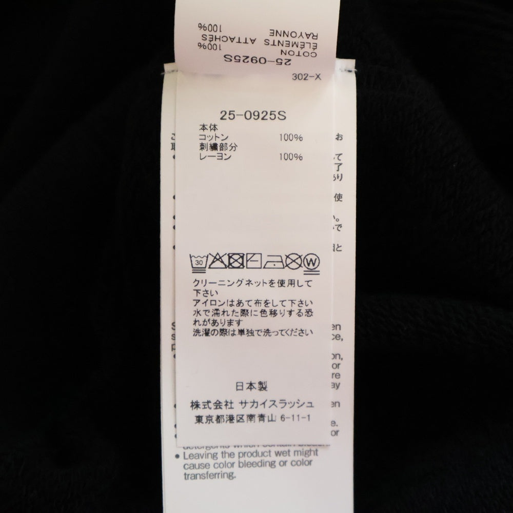 Sacai(サカイ) 25SS ×WTAPS Flock Print Hoodie ×ダブルタップス フロックプリント プルオーバーフーディ 25-0925S ブラック