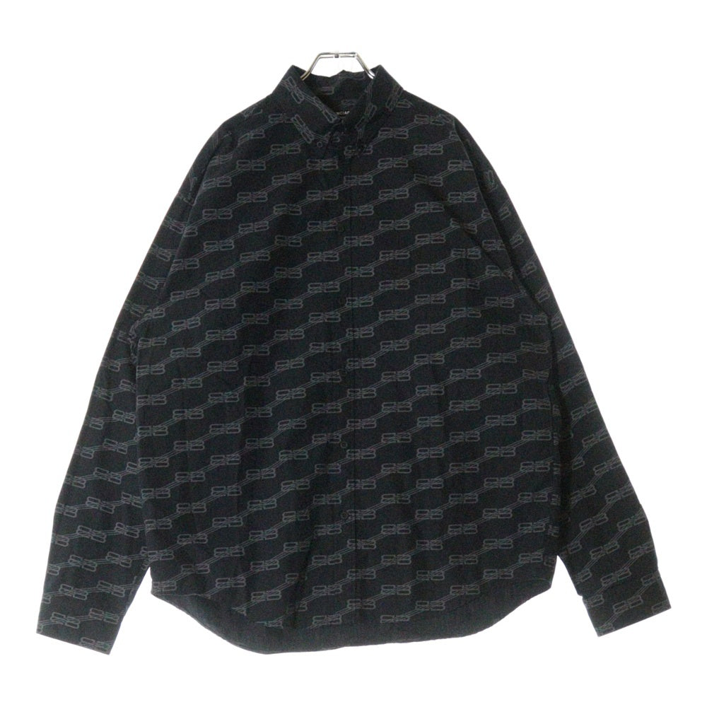 BALENCIAGA(バレンシアガ) BB ALL OVER LOGO LARGE SHIRTS 662983 TML36 オールオーバーロゴ 長袖シャツ ブラック