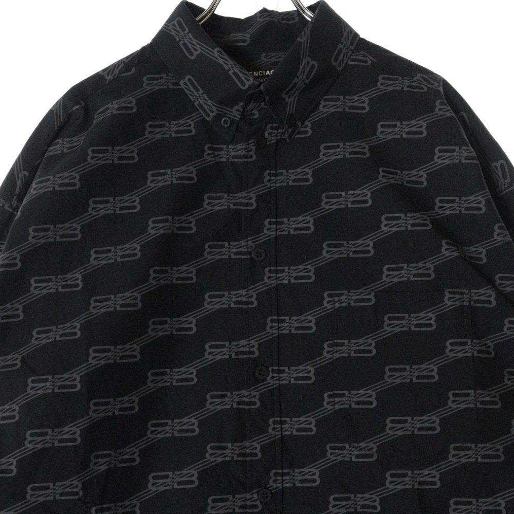 BALENCIAGA(バレンシアガ) BB ALL OVER LOGO LARGE SHIRTS 662983 TML36 オールオーバーロゴ 長袖シャツ ブラック