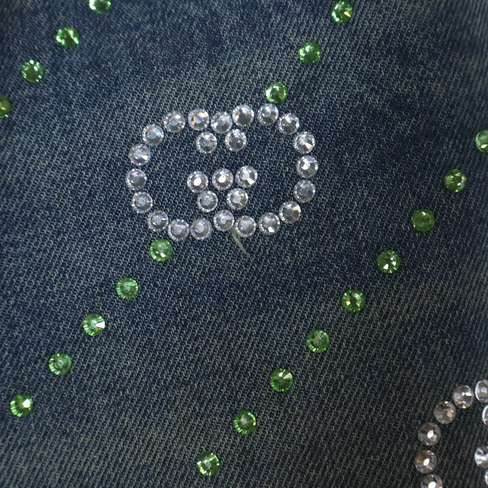 GUCCI(グッチ) Crystal Interlocking G Denim Pant インターロッキング GGロゴ 総柄 クリスタル装飾 デニムパンツ インディゴ 760957 XDCOT