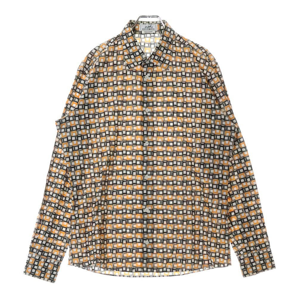 HERMES(エルメス) H LOGO CHECK SHIRTS 総柄Hロゴ 長袖シャツ オレンジ