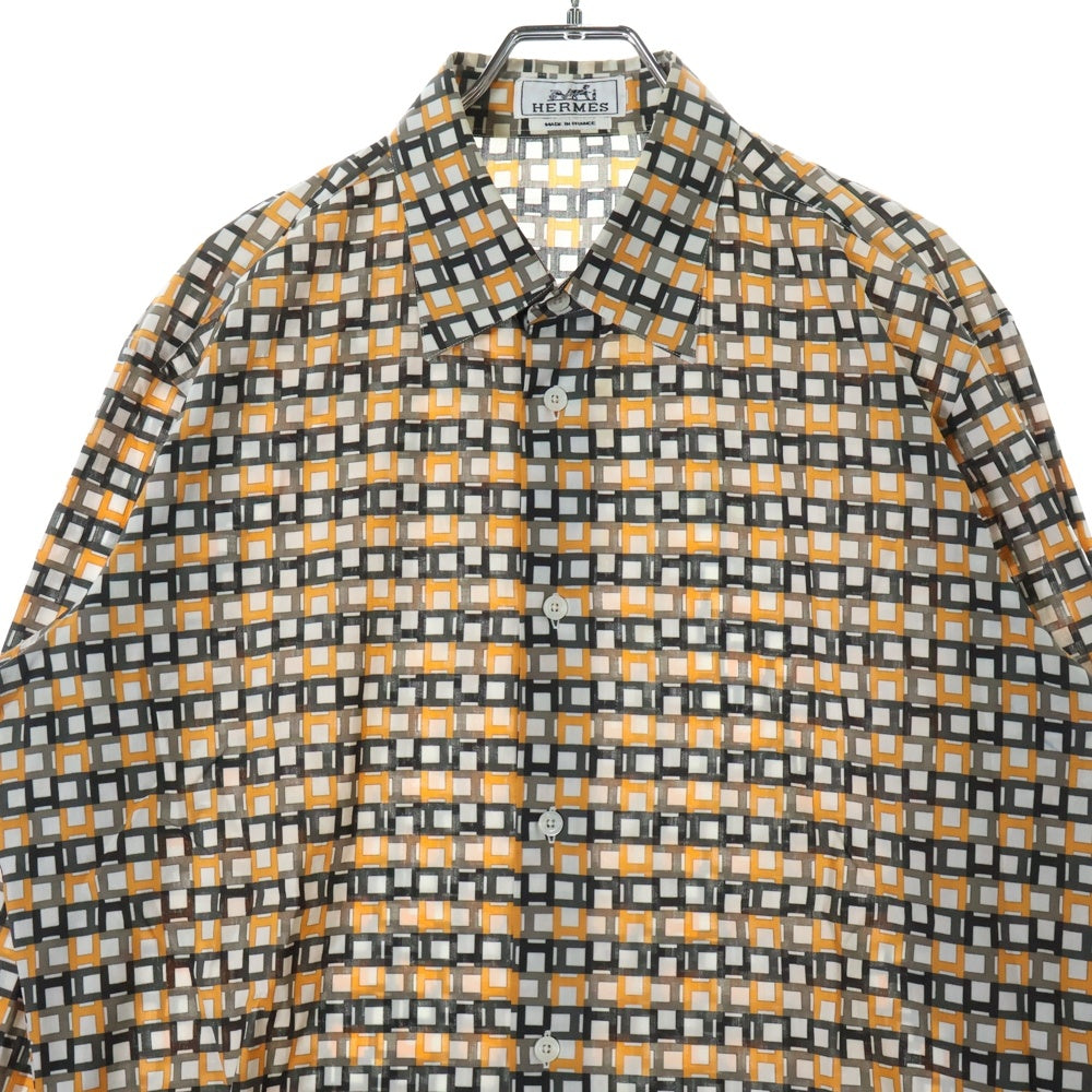 HERMES(エルメス) H LOGO CHECK SHIRTS 総柄Hロゴ 長袖シャツ オレンジ