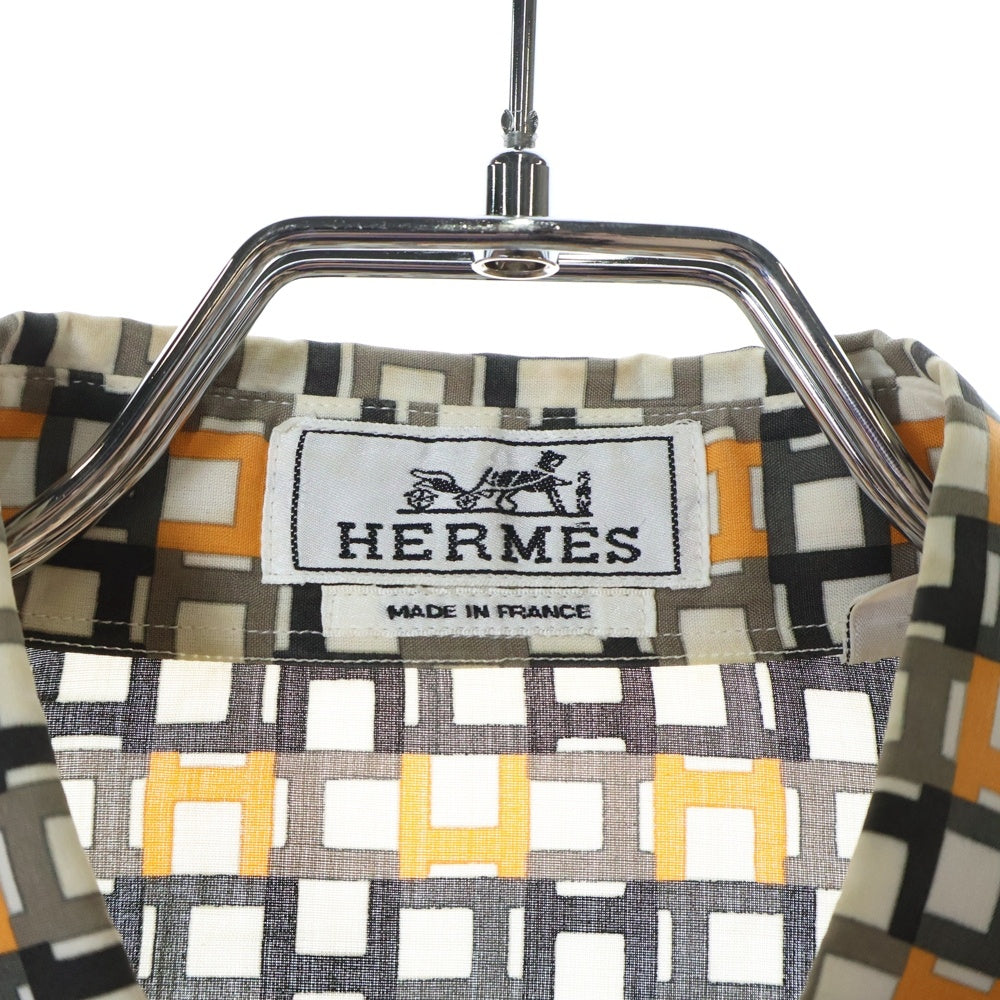 HERMES(エルメス) H LOGO CHECK SHIRTS 総柄Hロゴ 長袖シャツ オレンジ