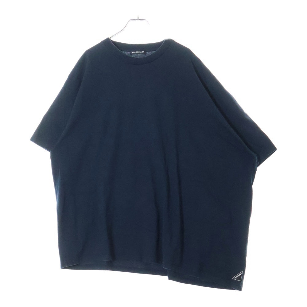 BALENCIAGA(バレンシアガ) 19AW 583917 TFV04 裾 ロゴタグ付 アシンメトリー 半袖 Tシャツ ダークネイビー