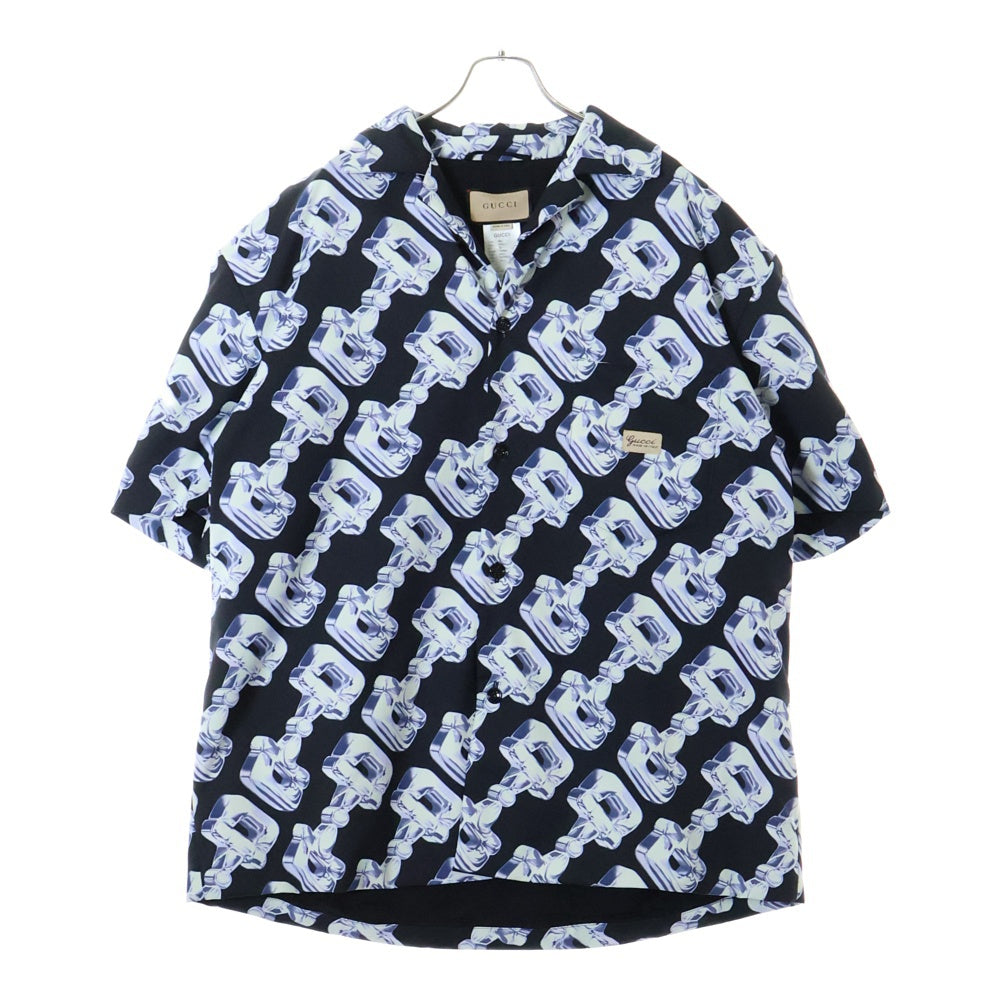 GUCCI(グッチ) 3d Glass Horsebit Print Padded Shirt 769897 3Dグラス ホースビット パデッド 半袖シャツジャケット ブルー