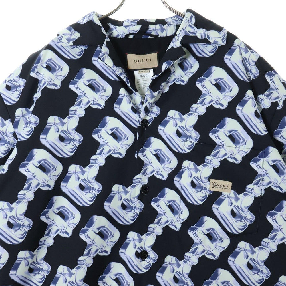 GUCCI(グッチ) 3d Glass Horsebit Print Padded Shirt 769897 3Dグラス ホースビット パデッド 半袖シャツジャケット ブルー