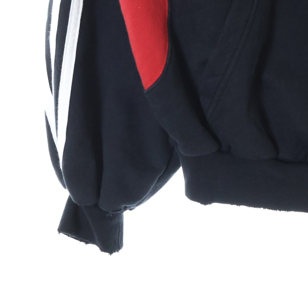 BALENCIAGA(バレンシアガ) ×adidas Hoodie Large Fit 715001 TNVA8 アディダス ロゴ刺繍 プルオーバーパーカー ダメージ加工フーディ ブラック