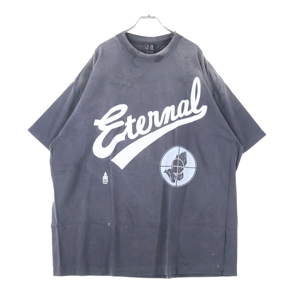SAINT MICHAEL(セントマイケル) 25SS ×FEAR OF GOD SNT OF GOD FG_SS TEE VINTAGE加工 セントオブゴッド 両面プリント クルーネック 半袖Tシャツ カットソー ブラック SM-HR8-0000-C01