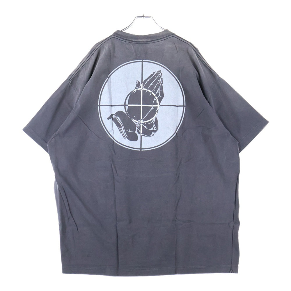 SAINT MICHAEL(セントマイケル) 25SS ×FEAR OF GOD SNT OF GOD FG_SS TEE VINTAGE加工 セントオブゴッド 両面プリント クルーネック 半袖Tシャツ カットソー ブラック SM-HR8-0000-C01