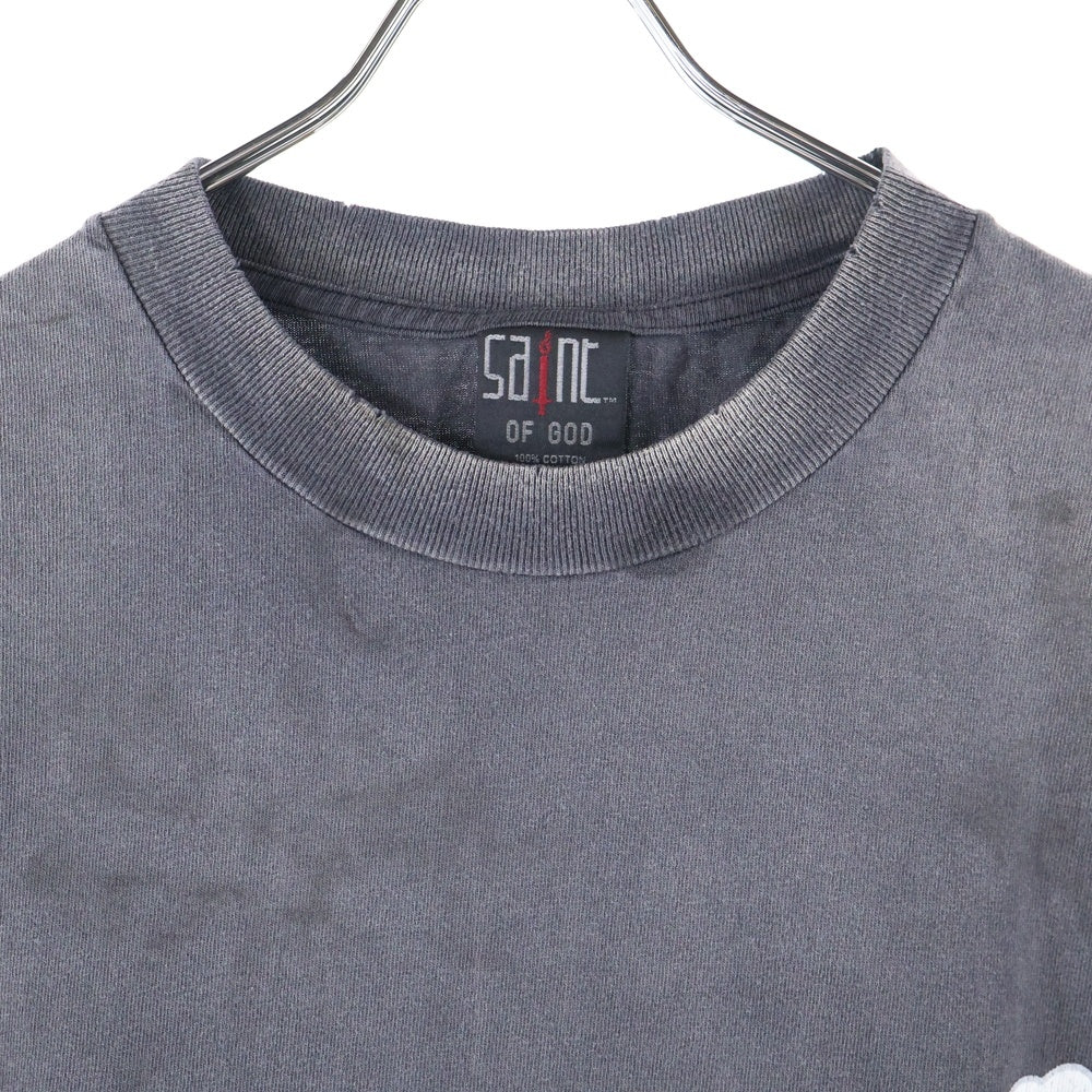 SAINT MICHAEL(セントマイケル) 25SS ×FEAR OF GOD SNT OF GOD FG_SS TEE VINTAGE加工 セントオブゴッド 両面プリント クルーネック 半袖Tシャツ カットソー ブラック SM-HR8-0000-C01