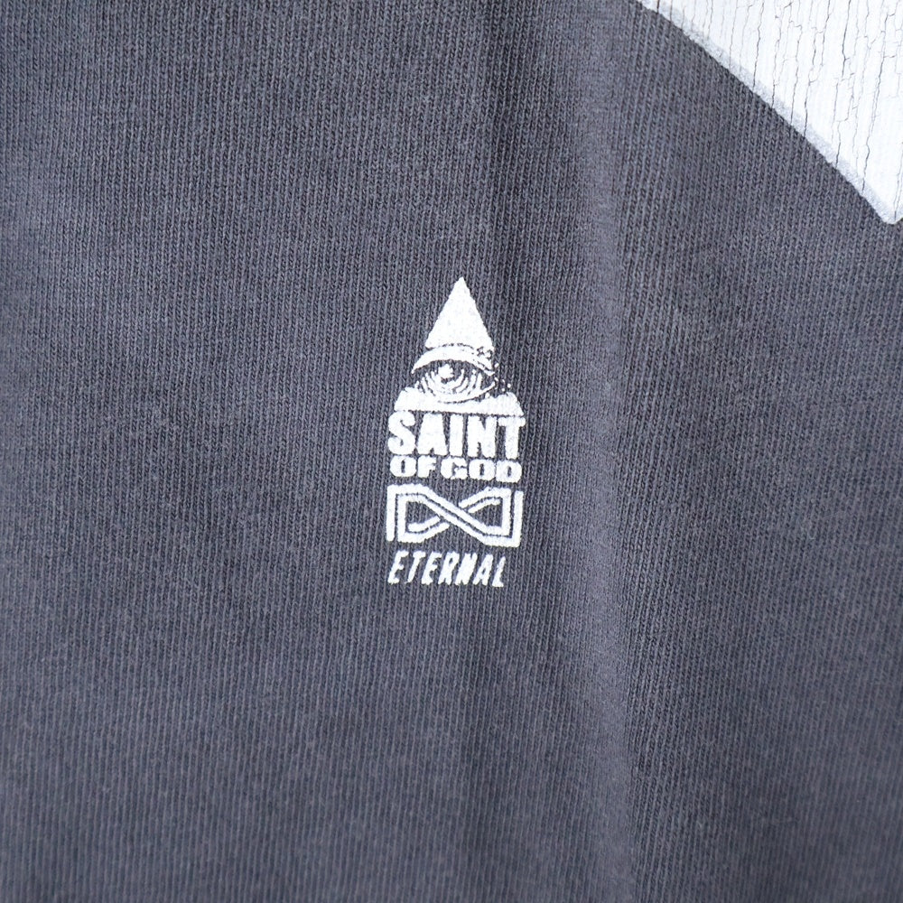SAINT MICHAEL(セントマイケル) 25SS ×FEAR OF GOD SNT OF GOD FG_SS TEE VINTAGE加工 セントオブゴッド 両面プリント クルーネック 半袖Tシャツ カットソー ブラック SM-HR8-0000-C01