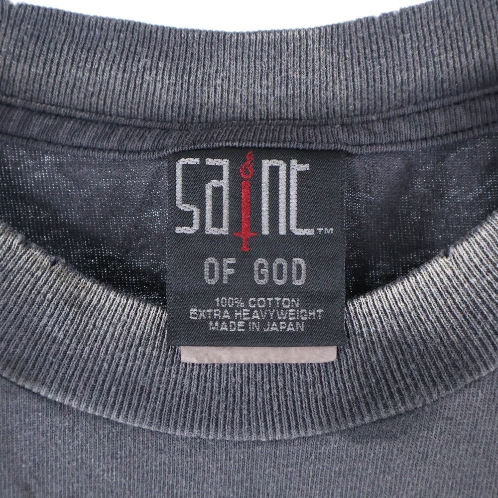 SAINT MICHAEL(セントマイケル) 25SS ×FEAR OF GOD SNT OF GOD FG_SS TEE VINTAGE加工 セントオブゴッド 両面プリント クルーネック 半袖Tシャツ カットソー ブラック SM-HR8-0000-C01