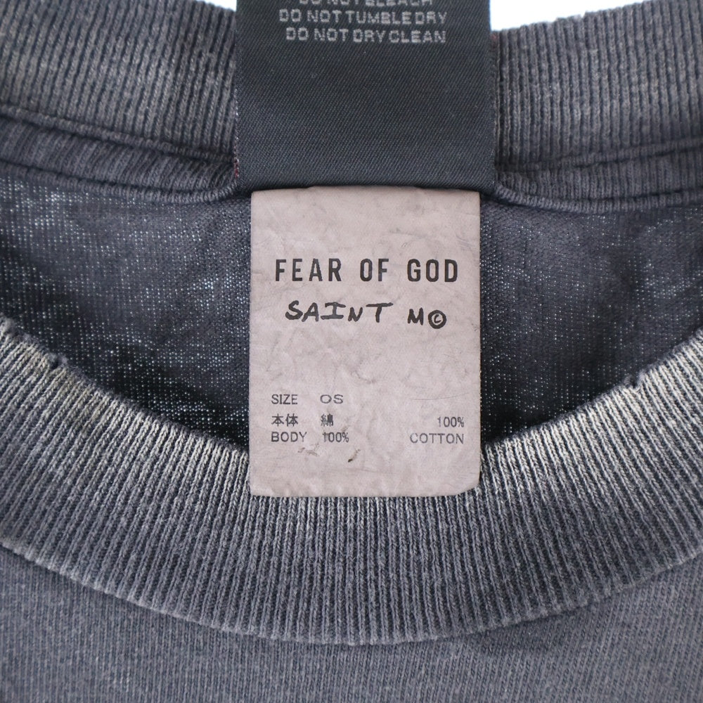 SAINT MICHAEL(セントマイケル) 25SS ×FEAR OF GOD SNT OF GOD FG_SS TEE VINTAGE加工 セントオブゴッド 両面プリント クルーネック 半袖Tシャツ カットソー ブラック SM-HR8-0000-C01