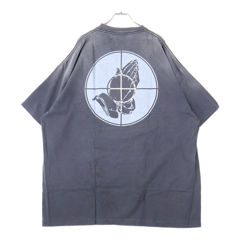 SAINT MICHAEL(セントマイケル) 25SS ×FEAR OF GOD SNT OF GOD FG_SS TEE VINTAGE加工 セントオブゴッド 両面プリント クルーネック 半袖Tシャツ カットソー ブラック SM-HR8-0000-C01