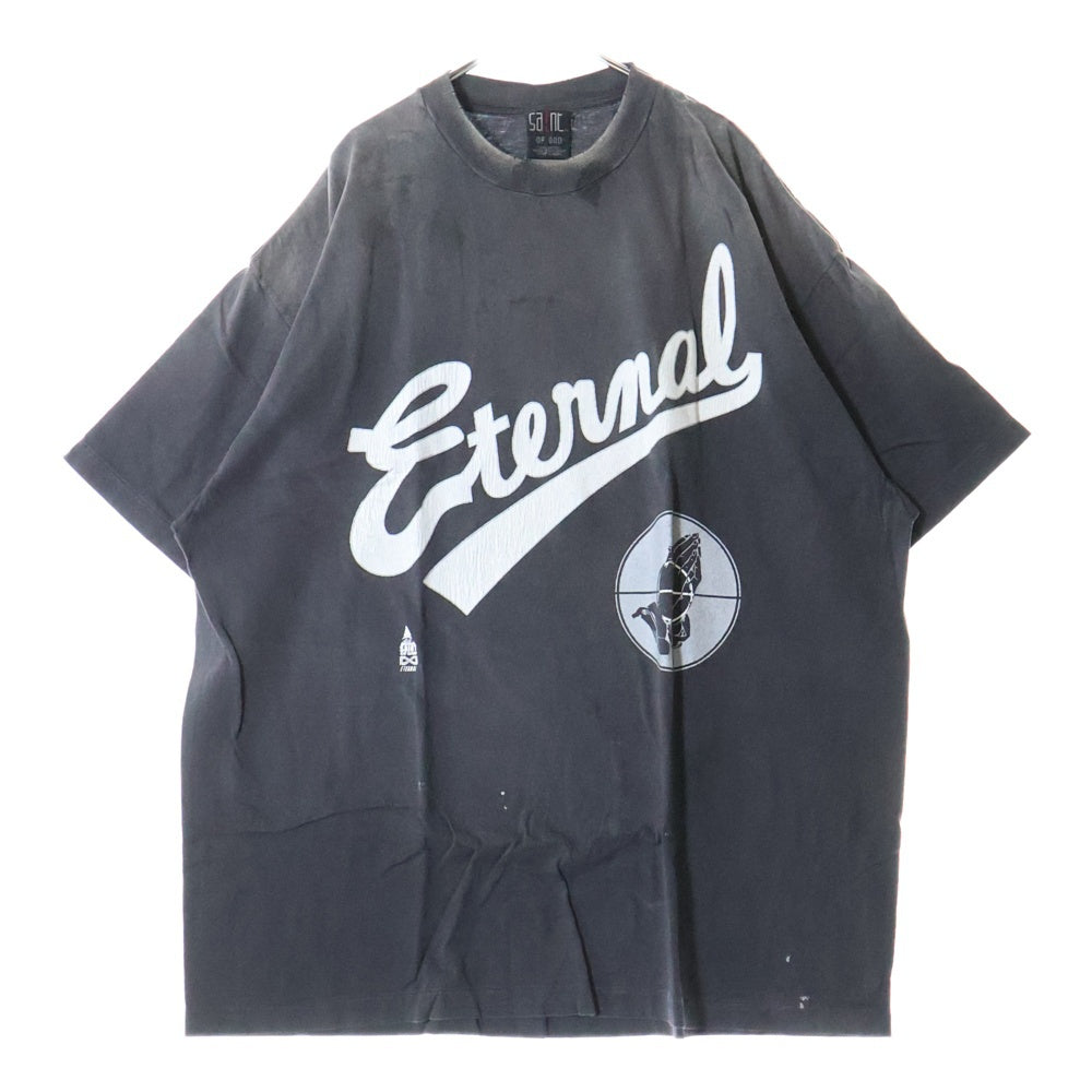 SAINT MICHAEL(セントマイケル) 25SS ×FEAR OF GOD SNT OF GOD FG_SS TEE VINTAGE加工 セントオブゴッド 両面プリント クルーネック 半袖Tシャツ カットソー ブラック SM-HR8-0000-C01