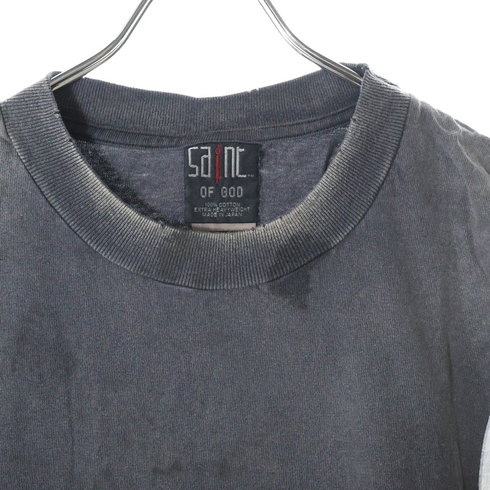 SAINT MICHAEL(セントマイケル) 25SS ×FEAR OF GOD SNT OF GOD FG_SS TEE VINTAGE加工 セントオブゴッド 両面プリント クルーネック 半袖Tシャツ カットソー ブラック SM-HR8-0000-C01