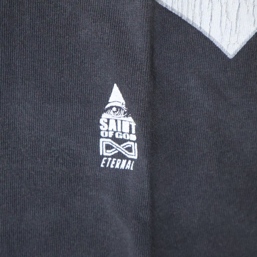 SAINT MICHAEL(セントマイケル) 25SS ×FEAR OF GOD SNT OF GOD FG_SS TEE VINTAGE加工 セントオブゴッド 両面プリント クルーネック 半袖Tシャツ カットソー ブラック SM-HR8-0000-C01