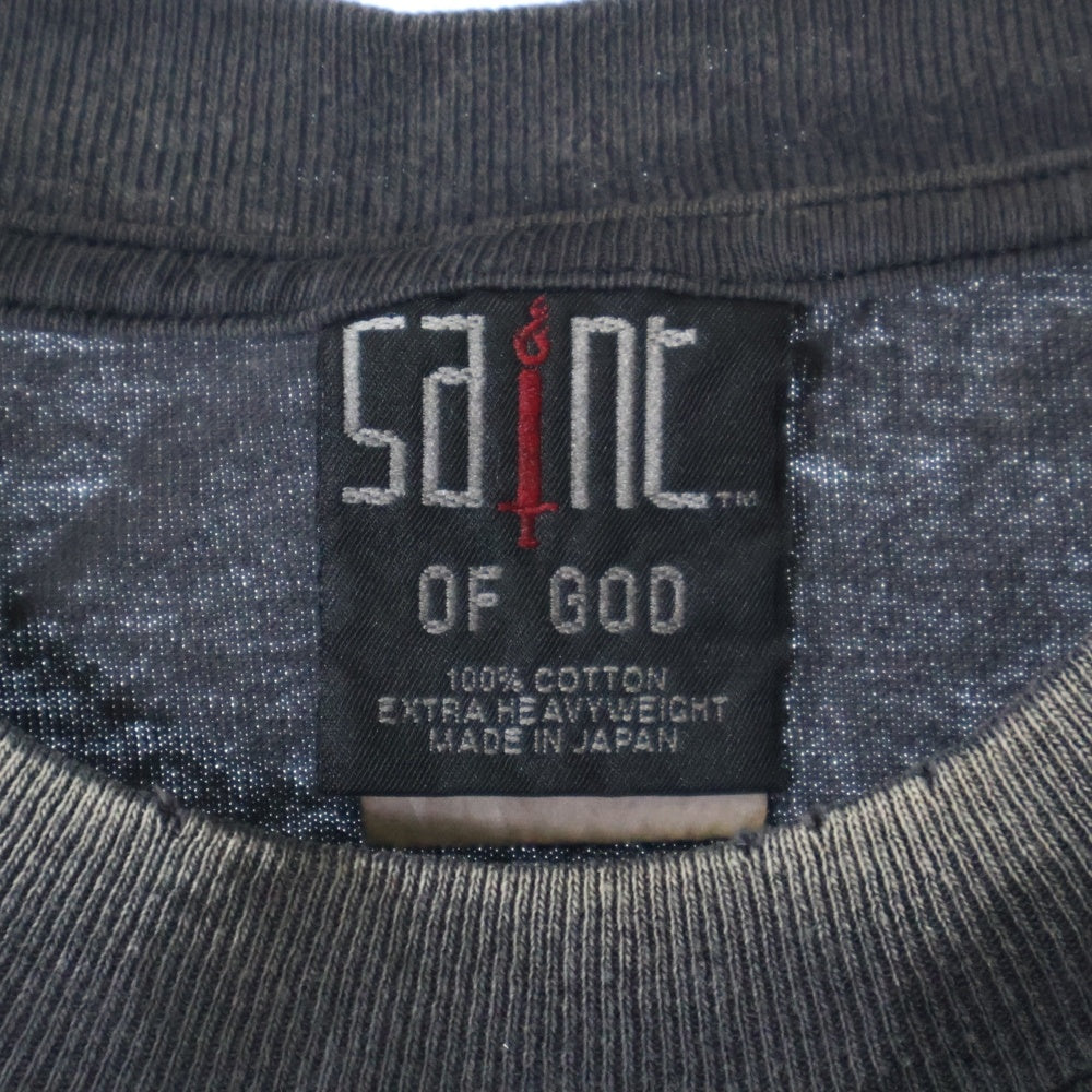 SAINT MICHAEL(セントマイケル) 25SS ×FEAR OF GOD SNT OF GOD FG_SS TEE VINTAGE加工 セントオブゴッド 両面プリント クルーネック 半袖Tシャツ カットソー ブラック SM-HR8-0000-C01