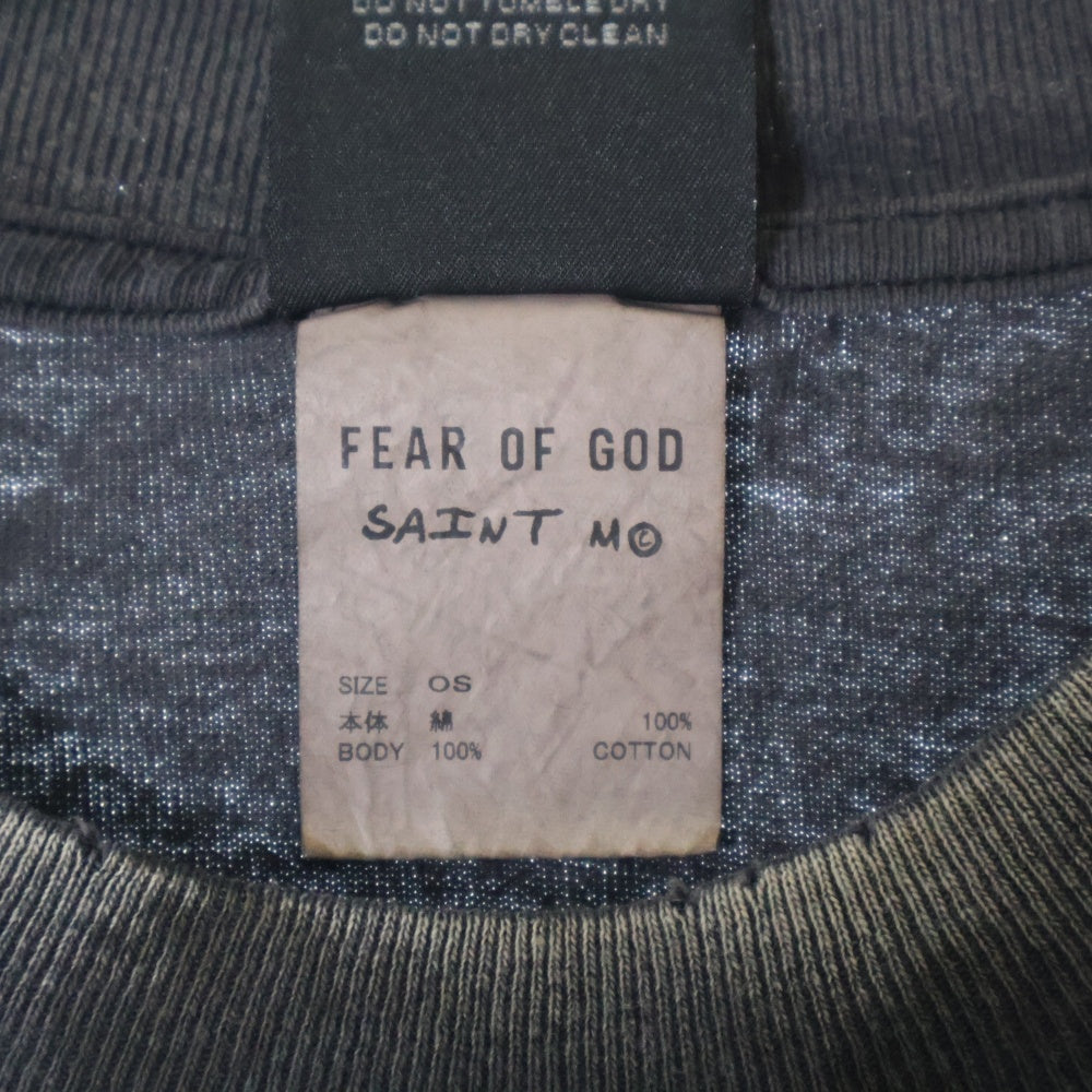 SAINT MICHAEL(セントマイケル) 25SS ×FEAR OF GOD SNT OF GOD FG_SS TEE VINTAGE加工 セントオブゴッド 両面プリント クルーネック 半袖Tシャツ カットソー ブラック SM-HR8-0000-C01