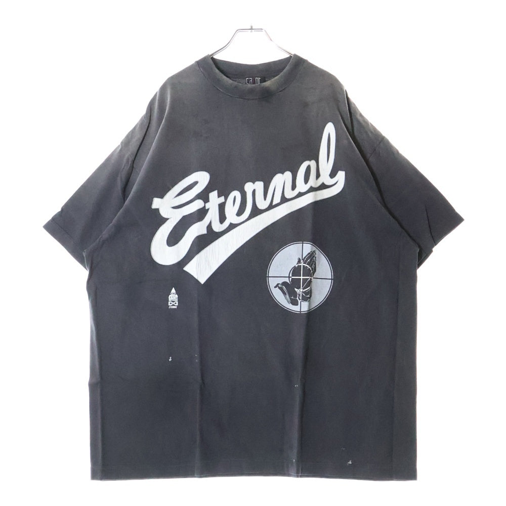 SAINT MICHAEL(セントマイケル) 25SS ×FEAR OF GOD SNT OF GOD FG_SS TEE VINTAGE加工 セントオブゴッド 両面プリント クルーネック 半袖Tシャツ カットソー ブラック SM-HR8-0000-C01