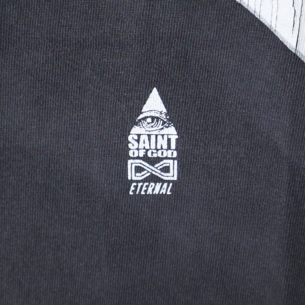 SAINT MICHAEL(セントマイケル) 25SS ×FEAR OF GOD SNT OF GOD FG_SS TEE VINTAGE加工 セントオブゴッド 両面プリント クルーネック 半袖Tシャツ カットソー ブラック SM-HR8-0000-C01