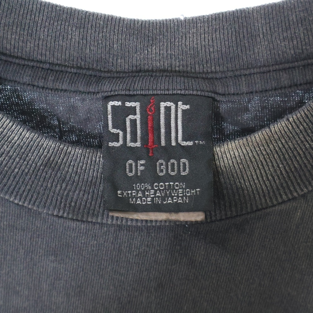 SAINT MICHAEL(セントマイケル) 25SS ×FEAR OF GOD SNT OF GOD FG_SS TEE VINTAGE加工 セントオブゴッド 両面プリント クルーネック 半袖Tシャツ カットソー ブラック SM-HR8-0000-C01