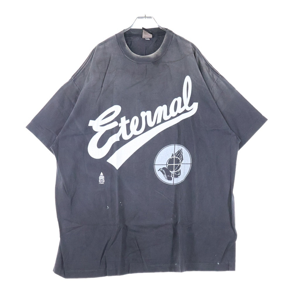 SAINT MICHAEL(セントマイケル) 25SS ×FEAR OF GOD SNT OF GOD FG_SS TEE VINTAGE加工 セントオブゴッド 両面プリント クルーネック 半袖Tシャツ カットソー ブラック SM-HR8-0000-C01
