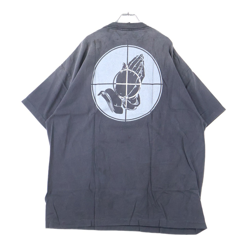 SAINT MICHAEL(セントマイケル) 25SS ×FEAR OF GOD SNT OF GOD FG_SS TEE VINTAGE加工 セントオブゴッド 両面プリント クルーネック 半袖Tシャツ カットソー ブラック SM-HR8-0000-C01