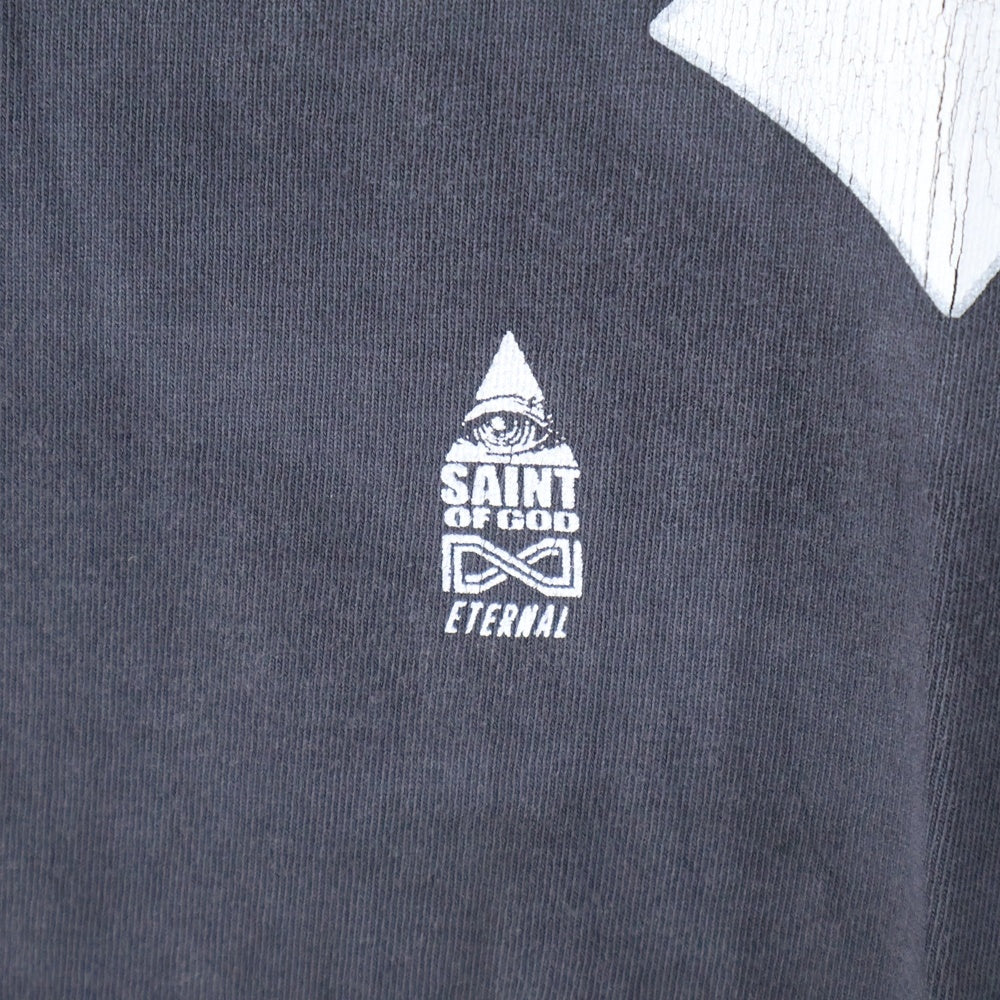 SAINT MICHAEL(セントマイケル) 25SS ×FEAR OF GOD SNT OF GOD FG_SS TEE VINTAGE加工 セントオブゴッド 両面プリント クルーネック 半袖Tシャツ カットソー ブラック SM-HR8-0000-C01