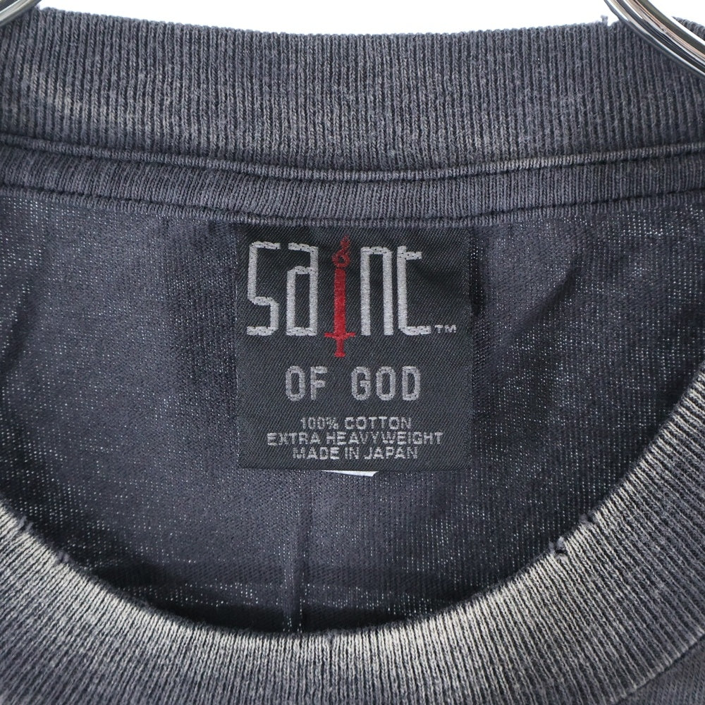 SAINT MICHAEL(セントマイケル) 25SS ×FEAR OF GOD SNT OF GOD FG_SS TEE VINTAGE加工 セントオブゴッド 両面プリント クルーネック 半袖Tシャツ カットソー ブラック SM-HR8-0000-C01