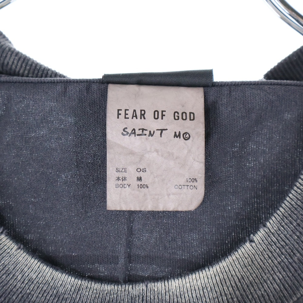 SAINT MICHAEL(セントマイケル) 25SS ×FEAR OF GOD SNT OF GOD FG_SS TEE VINTAGE加工 セントオブゴッド 両面プリント クルーネック 半袖Tシャツ カットソー ブラック SM-HR8-0000-C01