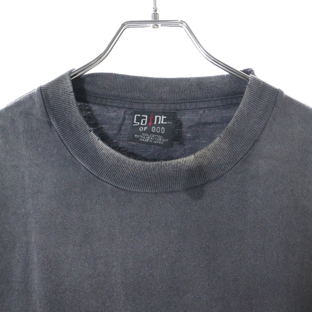 SAINT MICHAEL(セントマイケル) 25SS ×FEAR OF GOD SNT OF GOD FG_SS TEE VINTAGE加工 セントオブゴッド 両面プリント クルーネック 半袖Tシャツ カットソー ブラック SM-HR8-0000-C01