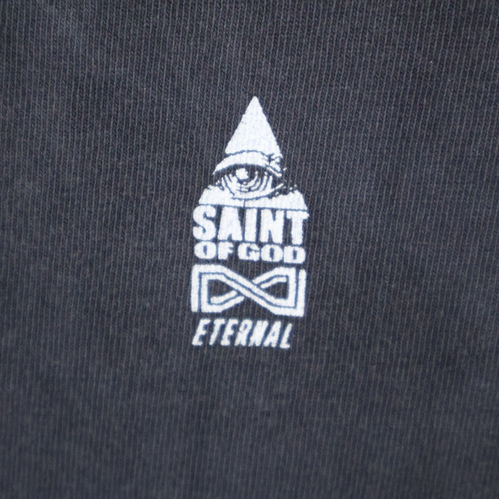 SAINT MICHAEL(セントマイケル) 25SS ×FEAR OF GOD SNT OF GOD FG_SS TEE VINTAGE加工 セントオブゴッド 両面プリント クルーネック 半袖Tシャツ カットソー ブラック SM-HR8-0000-C01