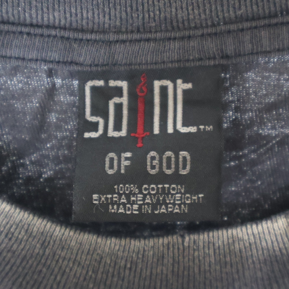SAINT MICHAEL(セントマイケル) 25SS ×FEAR OF GOD SNT OF GOD FG_SS TEE VINTAGE加工 セントオブゴッド 両面プリント クルーネック 半袖Tシャツ カットソー ブラック SM-HR8-0000-C01