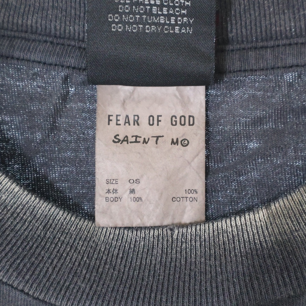 SAINT MICHAEL(セントマイケル) 25SS ×FEAR OF GOD SNT OF GOD FG_SS TEE VINTAGE加工 セントオブゴッド 両面プリント クルーネック 半袖Tシャツ カットソー ブラック SM-HR8-0000-C01