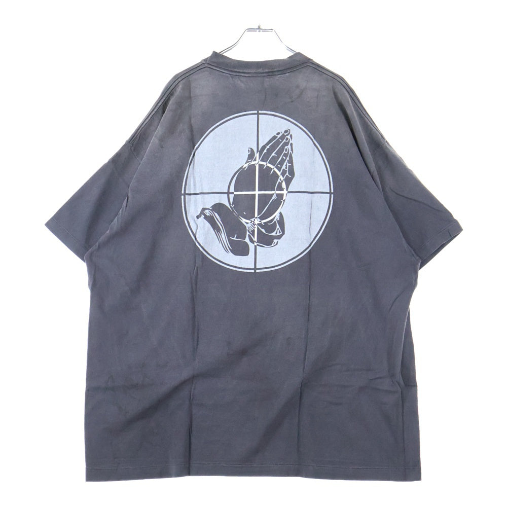 SAINT MICHAEL(セントマイケル) 25SS ×FEAR OF GOD SNT OF GOD FG_SS TEE VINTAGE加工 セントオブゴッド 両面プリント クルーネック 半袖Tシャツ カットソー ブラック SM-HR8-0000-C01