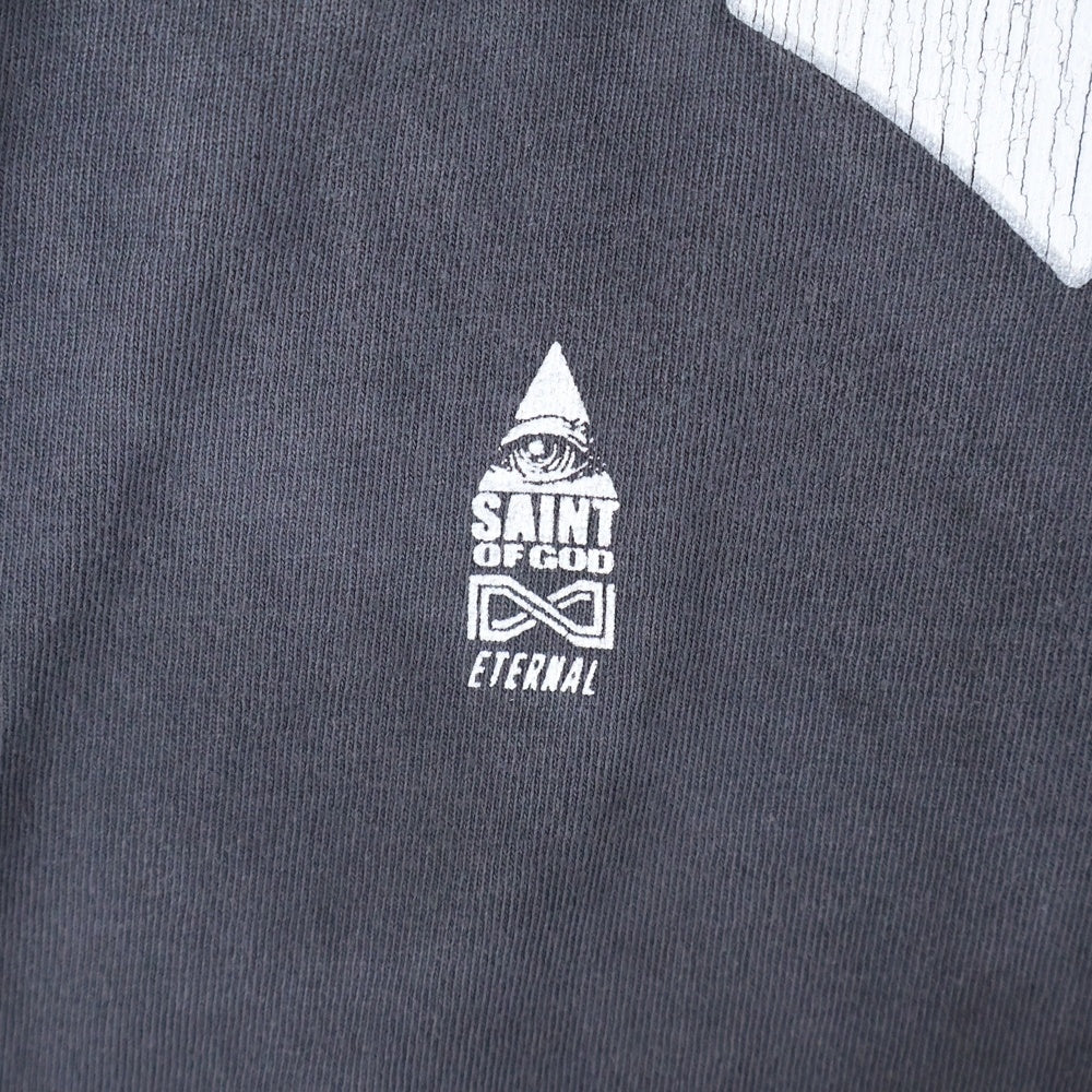 SAINT MICHAEL(セントマイケル) 25SS ×FEAR OF GOD SNT OF GOD FG_SS TEE VINTAGE加工 セントオブゴッド 両面プリント クルーネック 半袖Tシャツ カットソー ブラック SM-HR8-0000-C01