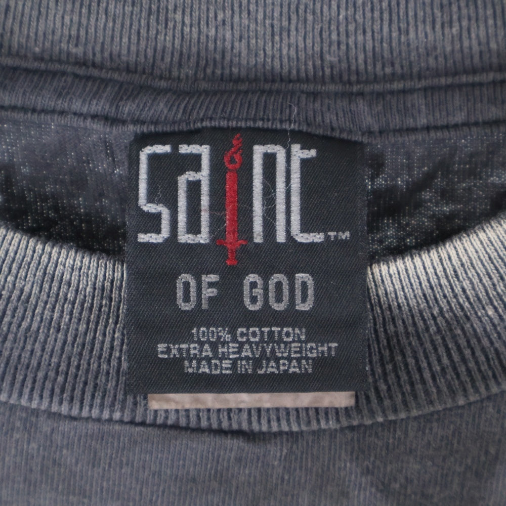 SAINT MICHAEL(セントマイケル) 25SS ×FEAR OF GOD SNT OF GOD FG_SS TEE VINTAGE加工 セントオブゴッド 両面プリント クルーネック 半袖Tシャツ カットソー ブラック SM-HR8-0000-C01