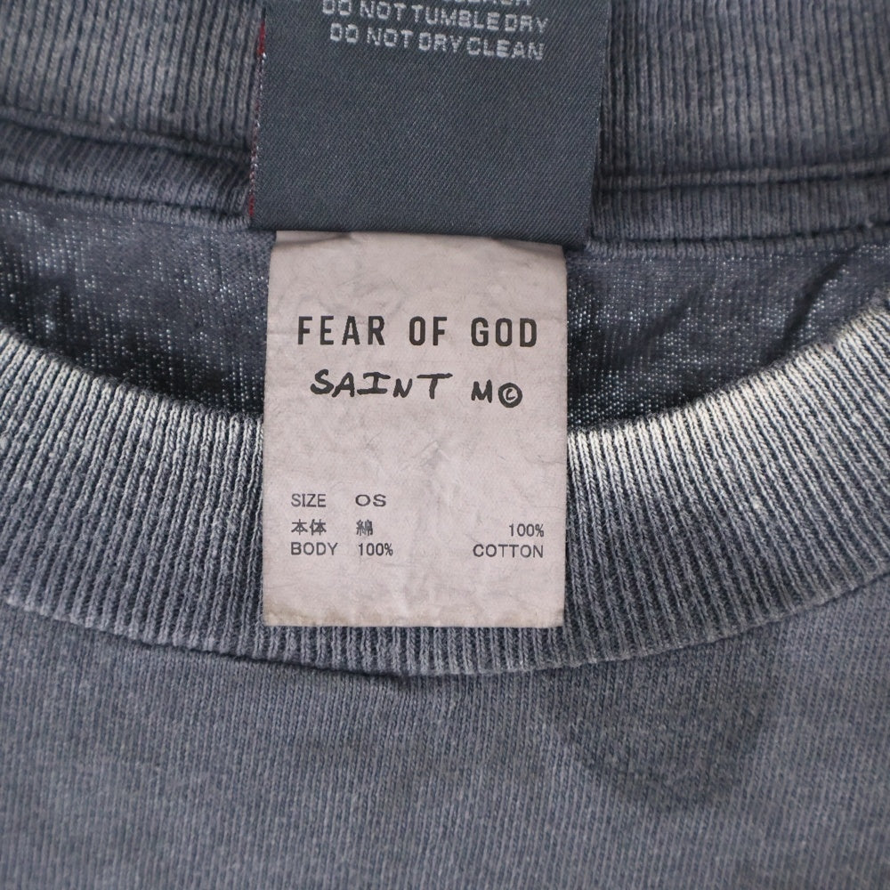 SAINT MICHAEL(セントマイケル) 25SS ×FEAR OF GOD SNT OF GOD FG_SS TEE VINTAGE加工 セントオブゴッド 両面プリント クルーネック 半袖Tシャツ カットソー ブラック SM-HR8-0000-C01