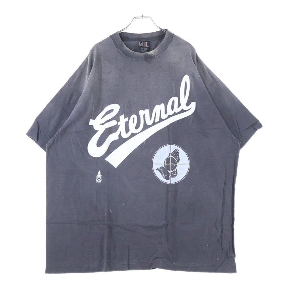 SAINT MICHAEL(セントマイケル) 25SS ×FEAR OF GOD SNT OF GOD FG_SS TEE VINTAGE加工 セントオブゴッド 両面プリント クルーネック 半袖Tシャツ カットソー ブラック SM-HR8-0000-C01