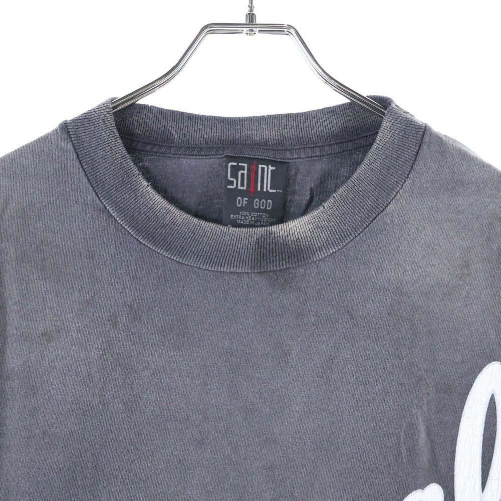 SAINT MICHAEL(セントマイケル) 25SS ×FEAR OF GOD SNT OF GOD FG_SS TEE VINTAGE加工 セントオブゴッド 両面プリント クルーネック 半袖Tシャツ カットソー ブラック SM-HR8-0000-C01