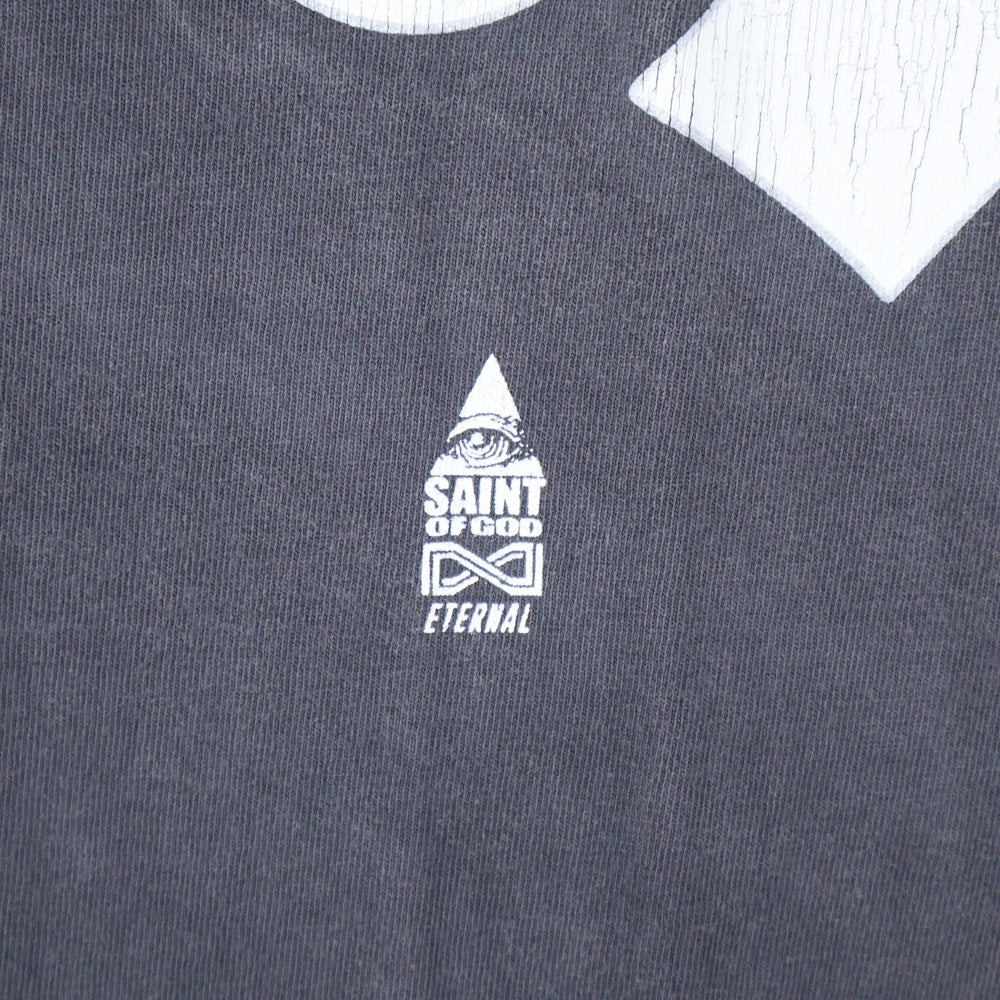 SAINT MICHAEL(セントマイケル) 25SS ×FEAR OF GOD SNT OF GOD FG_SS TEE VINTAGE加工 セントオブゴッド 両面プリント クルーネック 半袖Tシャツ カットソー ブラック SM-HR8-0000-C01