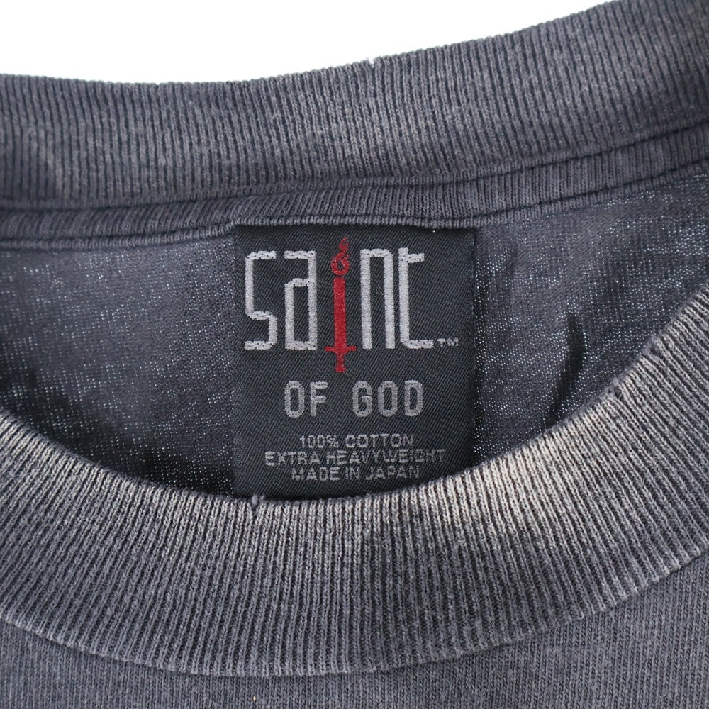 SAINT MICHAEL(セントマイケル) 25SS ×FEAR OF GOD SNT OF GOD FG_SS TEE VINTAGE加工 セントオブゴッド 両面プリント クルーネック 半袖Tシャツ カットソー ブラック SM-HR8-0000-C01