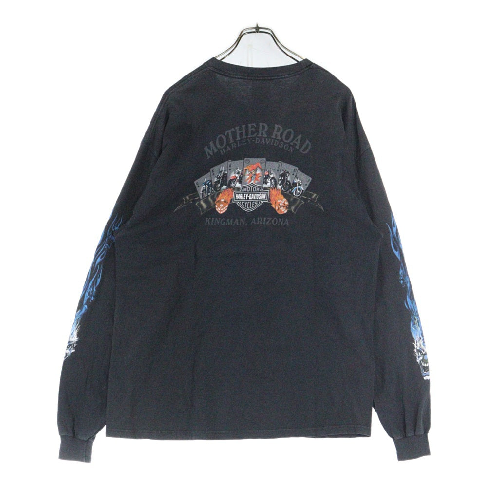 HARLEY DAVIDSON(ハーレーダビッドソン) 06s BLUE DICE FLAMES L/S TEE ブルーフレイムス ダイス ファイヤー 長袖クルーネックTシャツ ブラック