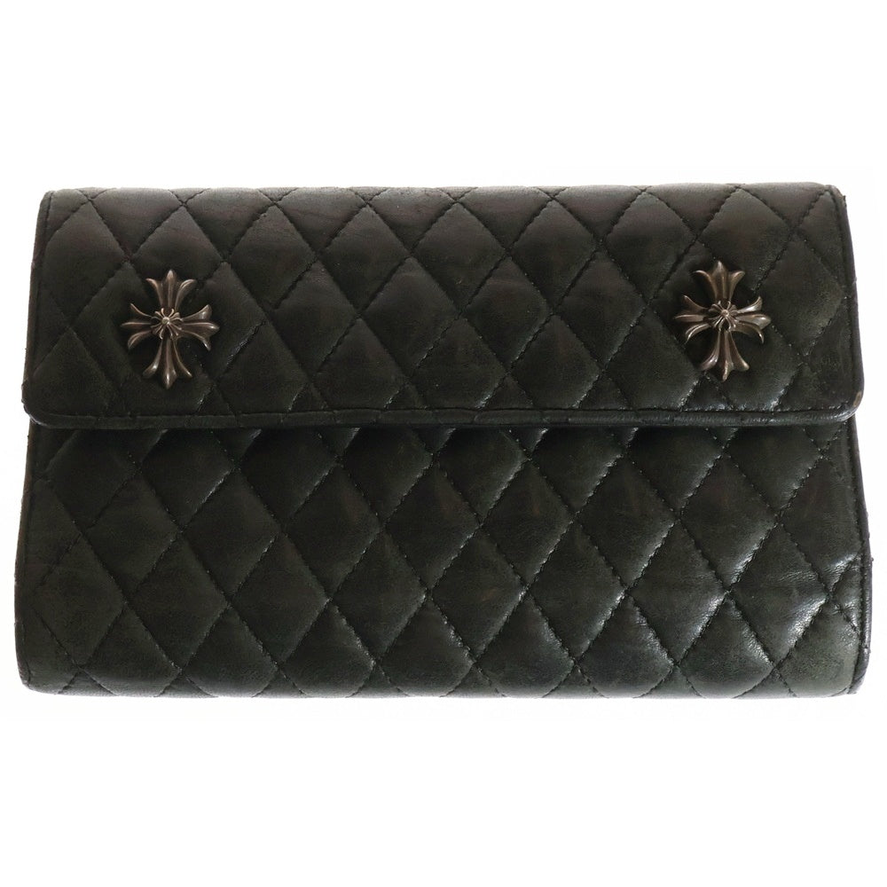 CHROME HEARTS(クロムハーツ) WAVE4 QLT 3SNP #4ウェーブキルティングレザーウォレット財布 ブラック