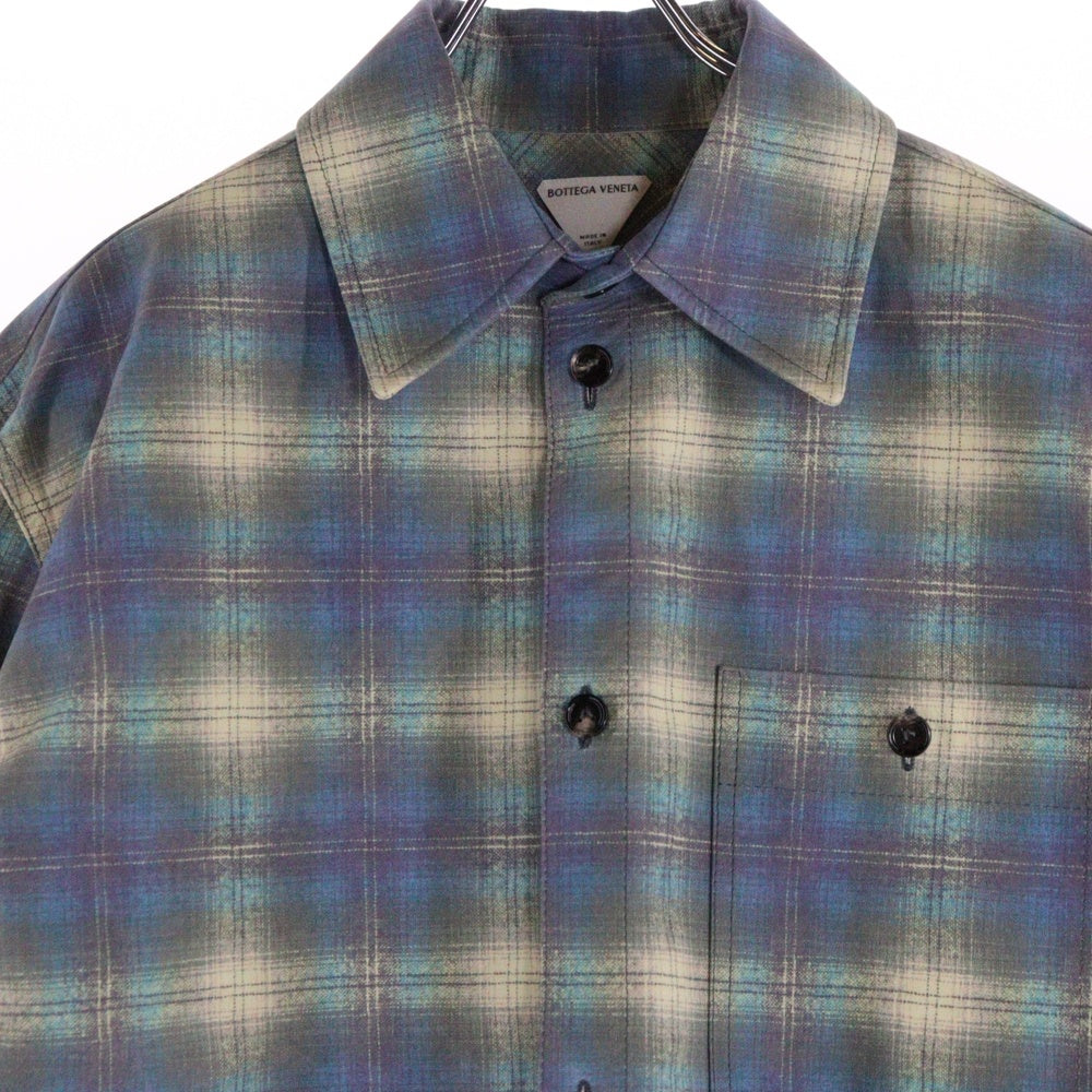 BOTTEGA VENETA(ボッテガヴェネタ) 23SS Printed Leather Check Flannel Shirt プリンテッド レザーチェックフランネル長袖シャツ マルチ 736013 V2QG0
