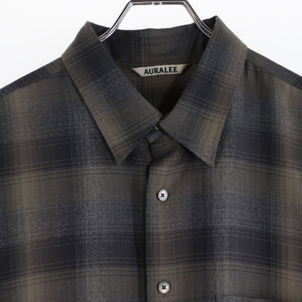 AURALEE(オーラリー) SUPER LIGHT WOOL CHECK SHIRT BEIGE BLUE CHECK スーパーライトウール チェック長袖シャツ A24AS01LC ブルーグレー