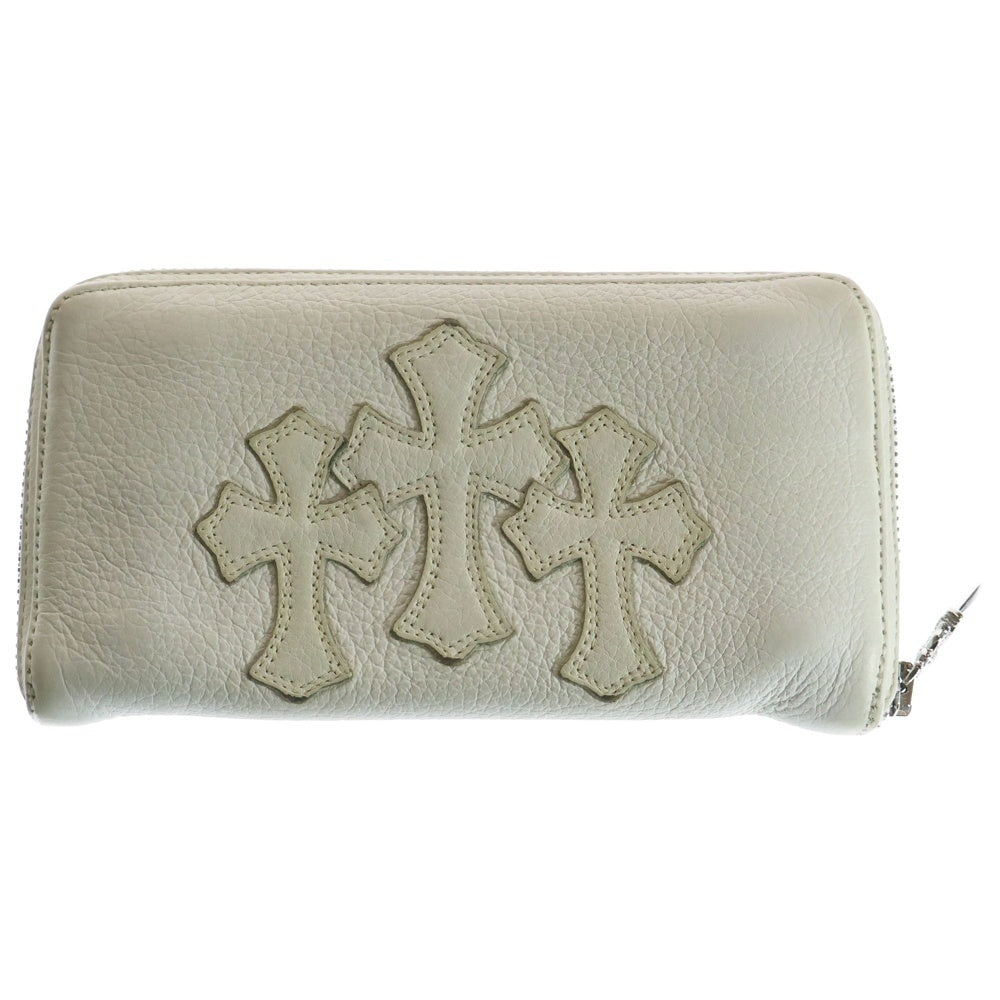 CHROME HEARTS(クロムハーツ) REC F ZIP 3セメタリー クロスパッチ ラウンドファスナーウォレット 長財布 ホワイト BCA368