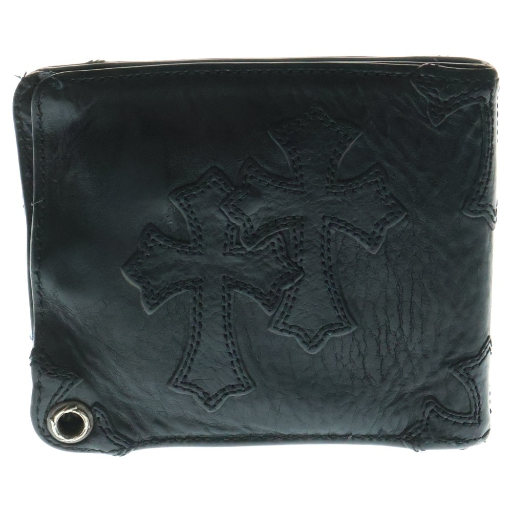 CHROME HEARTS(クロムハーツ) 1SNAP 1スナップ クロス ボールボタン クロスパッチレザーウォレット 財布 ブラック