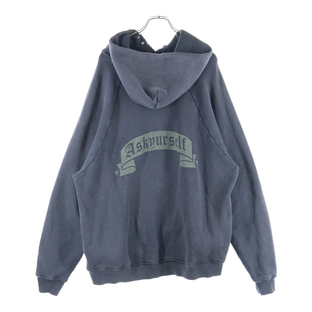 ASKYURSELF(アスクユアセルフ) Sweaters Banned Repaired Hoodie カットオフ加工 ロゴプルオーバーパーカー ダークグレー